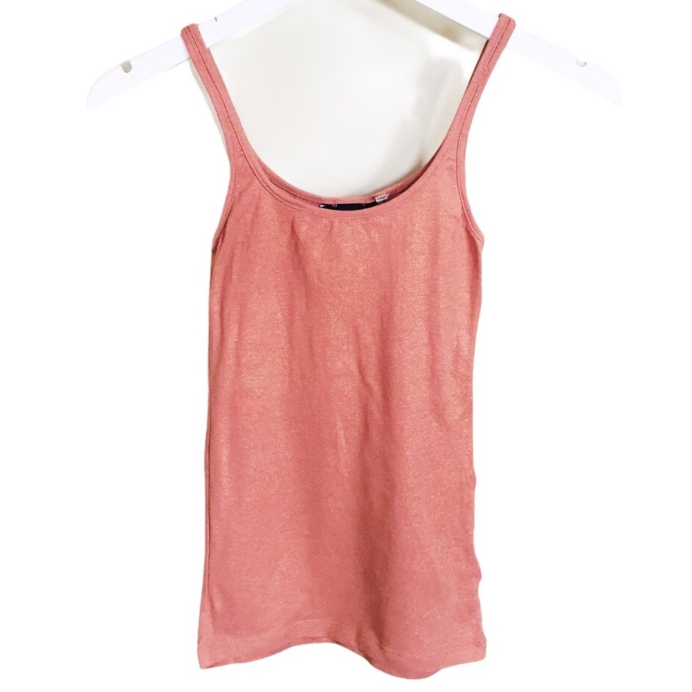 H&M Rose Gold Metallic Scoop Neck Tank Top XS Sparkle Basic Layering Gorpcore